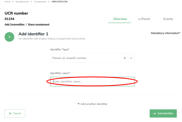 Add an identifier to a consignment