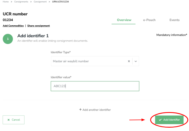 Add an identifier to a consignment